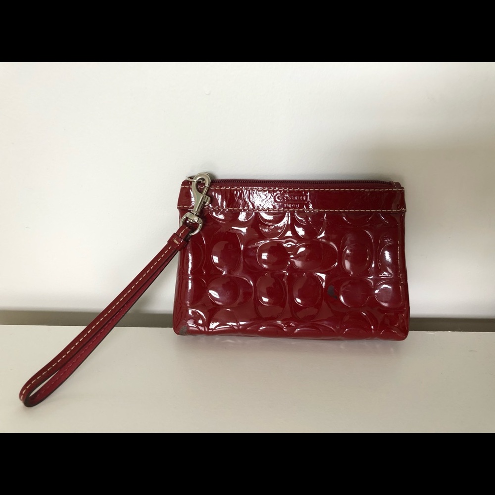 Red Leather Coach Wristlet